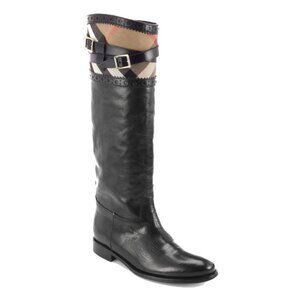 Burberry Carington Black Check Leather Riding Boots
